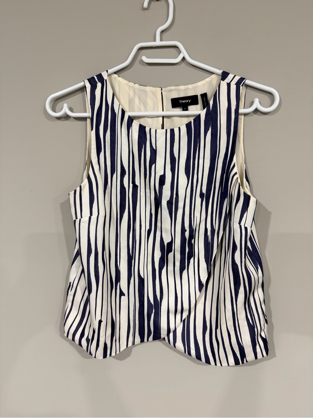 Theory Navy and White Vertical Stripe Sleeveless Top